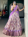 Precious Purple Floral Printed Silk Traditional Lehenga Choli