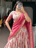 Sparkling Red Floral Printed Silk Festival Wear Lehenga Choli