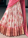 Sparkling Red Floral Printed Silk Festival Wear Lehenga Choli