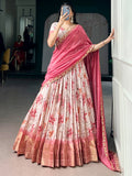 Sparkling Red Floral Printed Silk Festival Wear Lehenga Choli