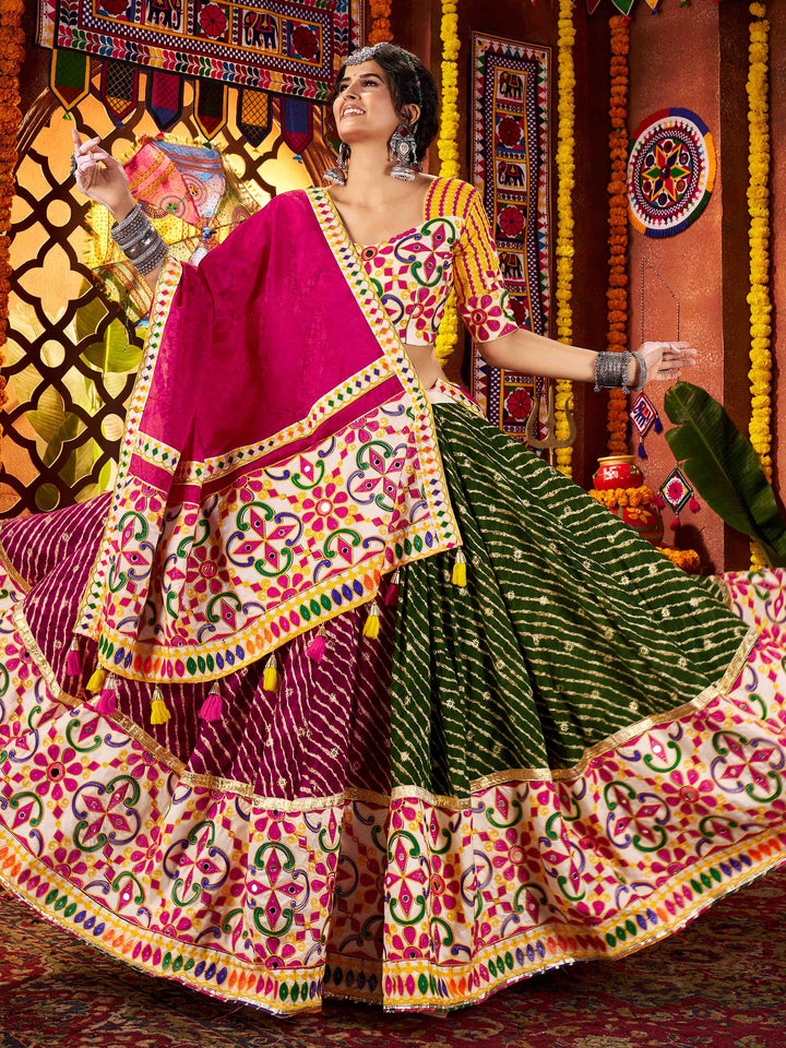 Splendid Multi-Color Thread Embroidery Cotton Navratri Special Lehenga Choli