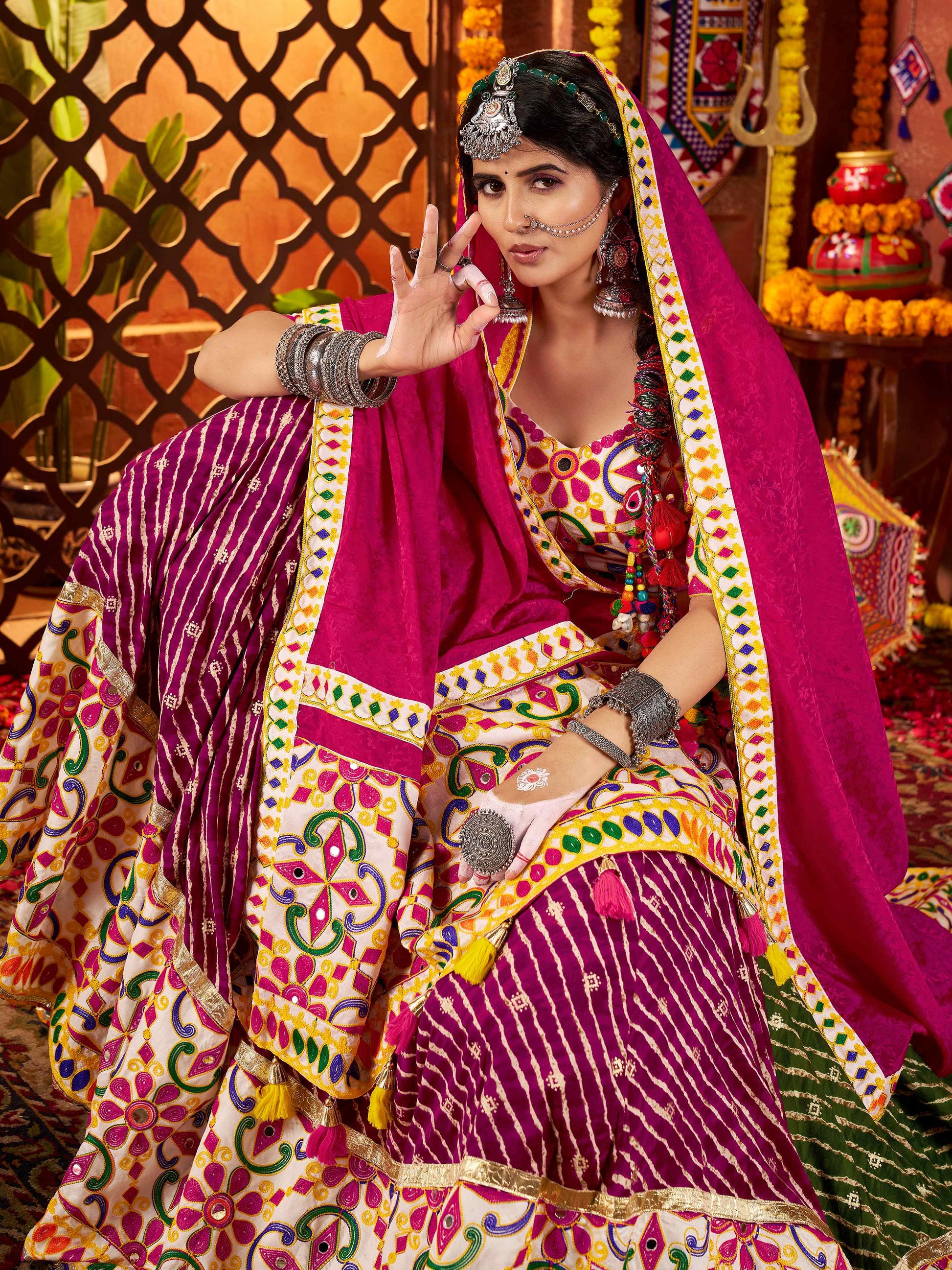 Splendid Multi-Color Thread Embroidery Cotton Navratri Special Lehenga Choli
