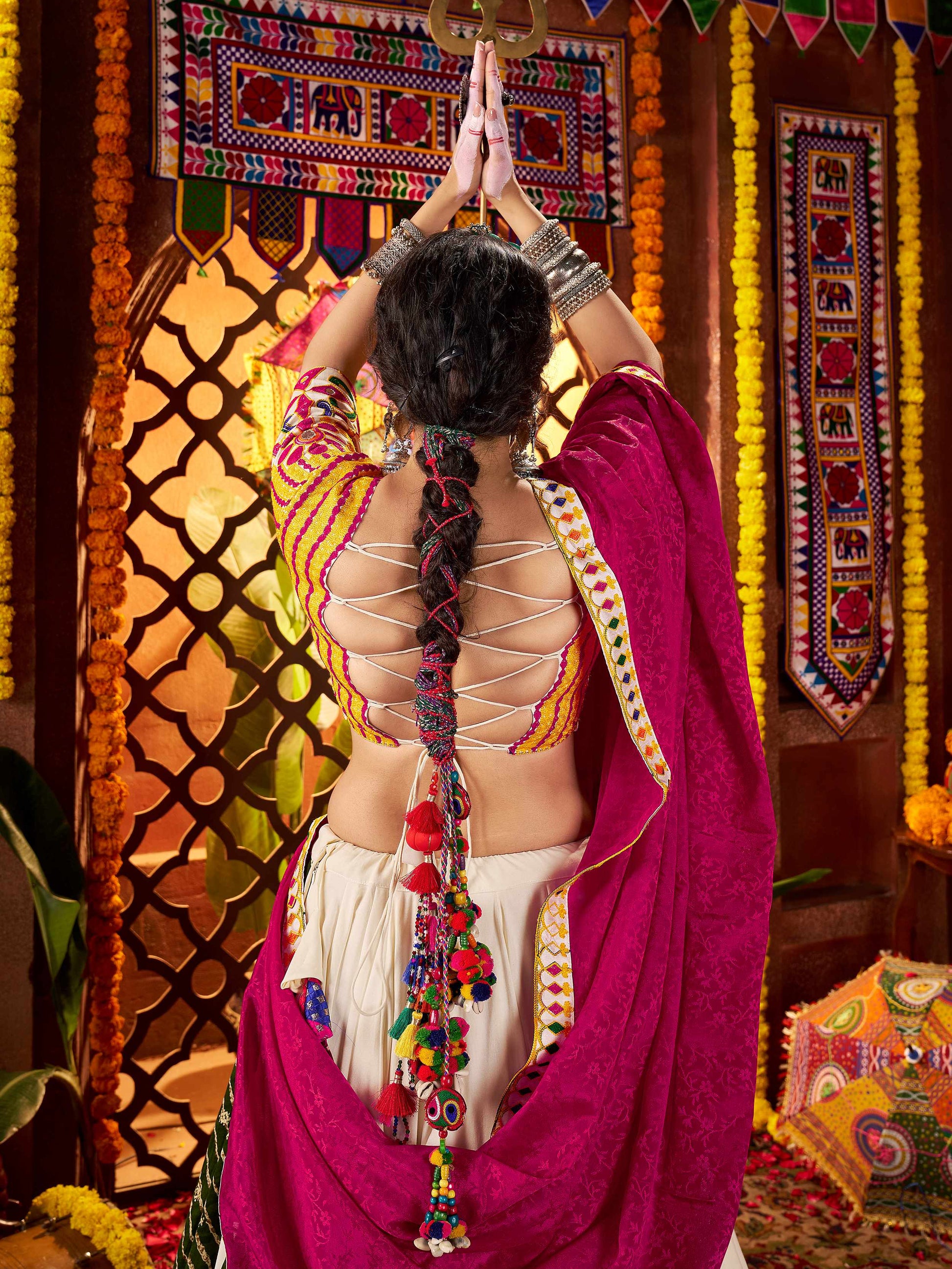 Splendid Multi-Color Thread Embroidery Cotton Navratri Special Lehenga Choli