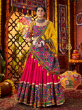 Luxurious Red Mirror Work Cotton Festive Special Lehenga Choli With Dupatta
