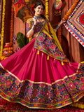 Luxurious Red Mirror Work Cotton Festive Special Lehenga Choli With Dupatta