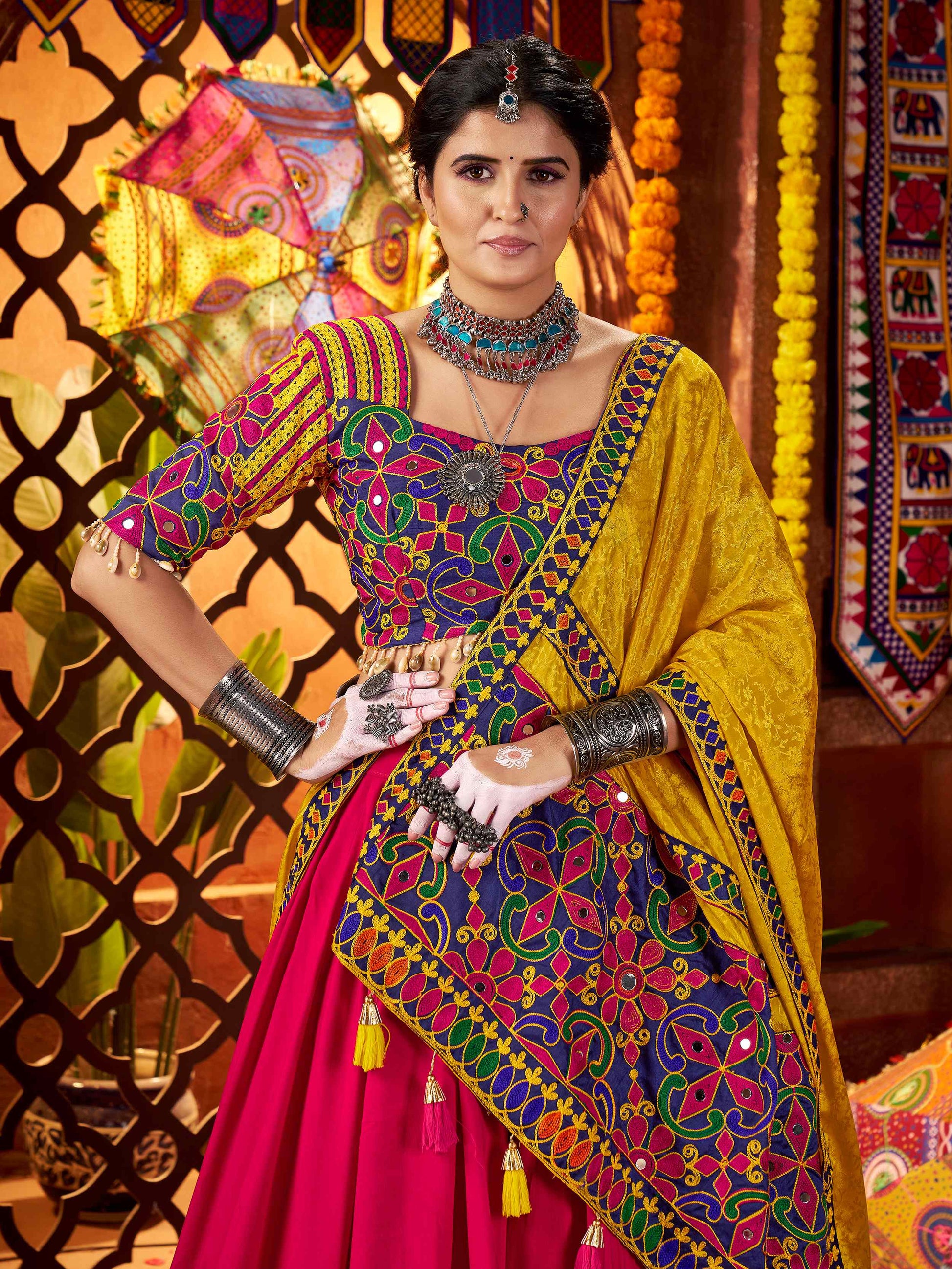 Luxurious Red Mirror Work Cotton Festive Special Lehenga Choli With Dupatta