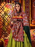 Elegant Green Silk Navratri Wear Lehenga Choli With Thread Work Dupatta