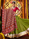 Elegant Green Silk Navratri Wear Lehenga Choli With Thread Work Dupatta