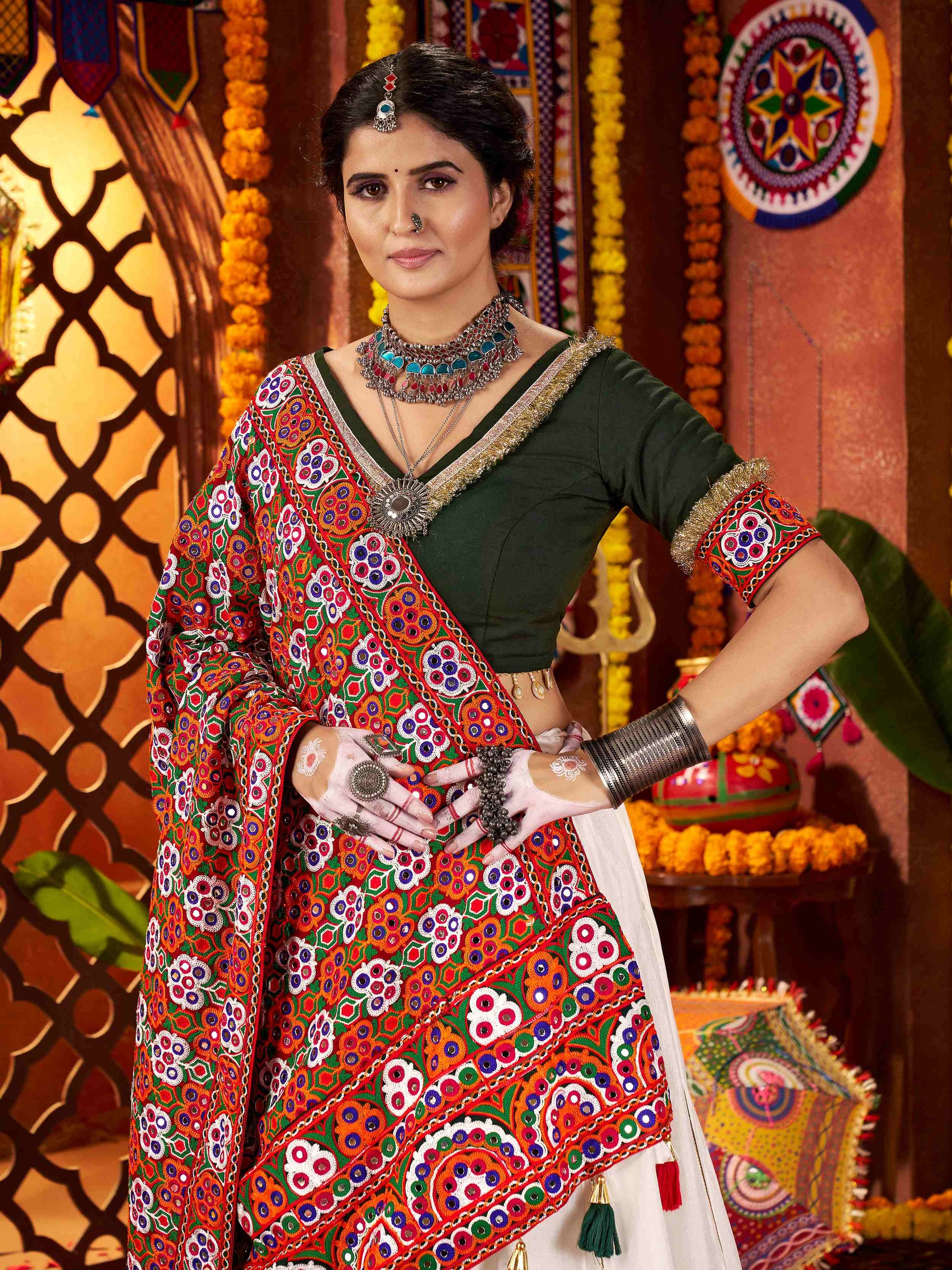 Gorgeous White Lace Work Silk Traditional Lehenga With Blouse