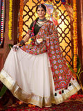 Gorgeous White Lace Work Silk Traditional Lehenga With Blouse