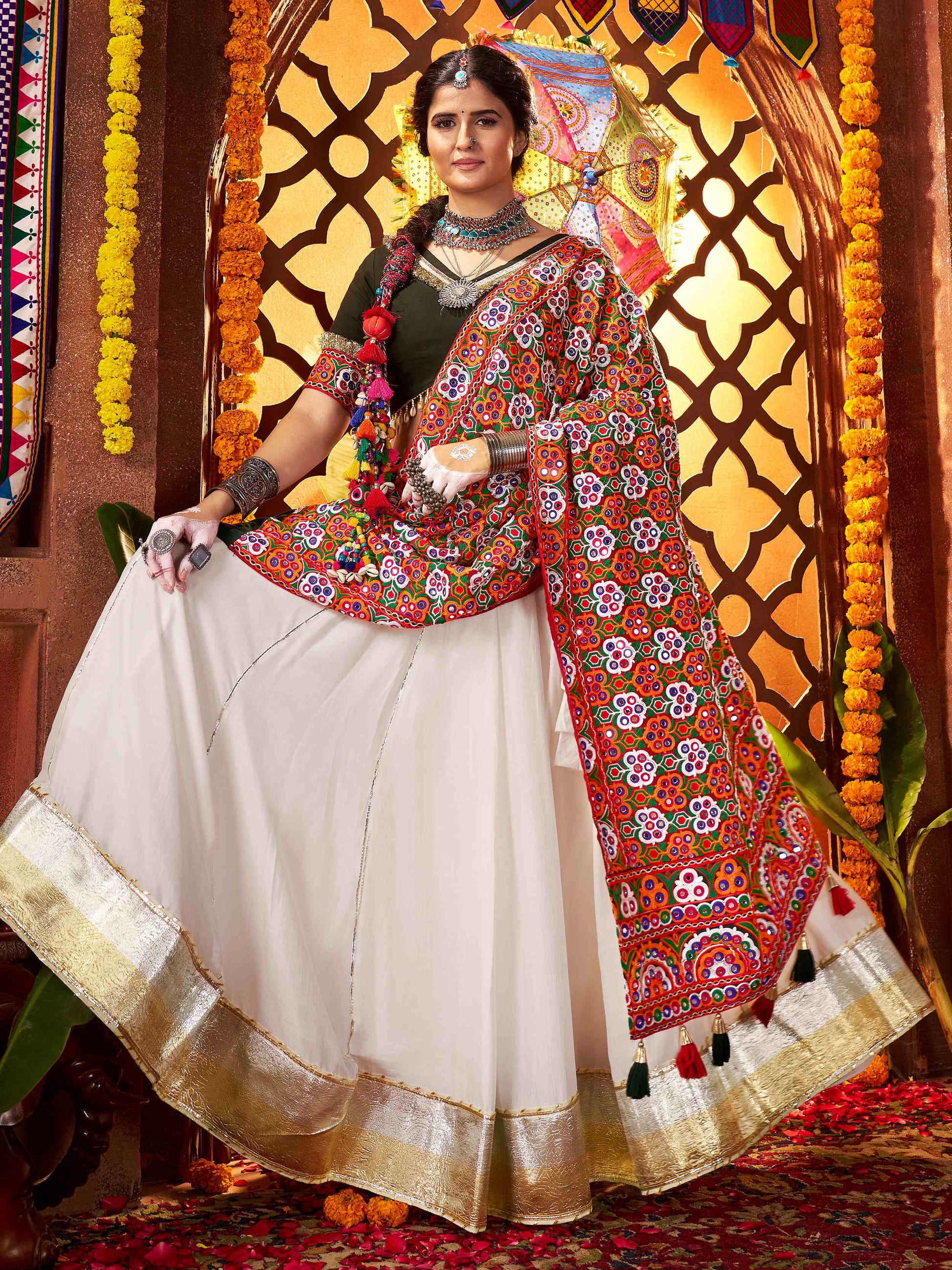 Gorgeous White Lace Work Silk Traditional Lehenga With Blouse