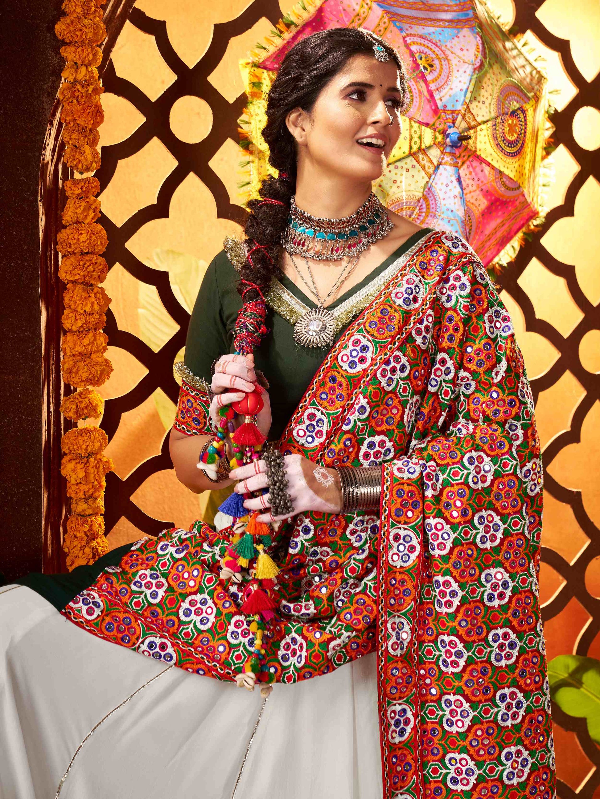 Gorgeous White Lace Work Silk Traditional Lehenga With Blouse