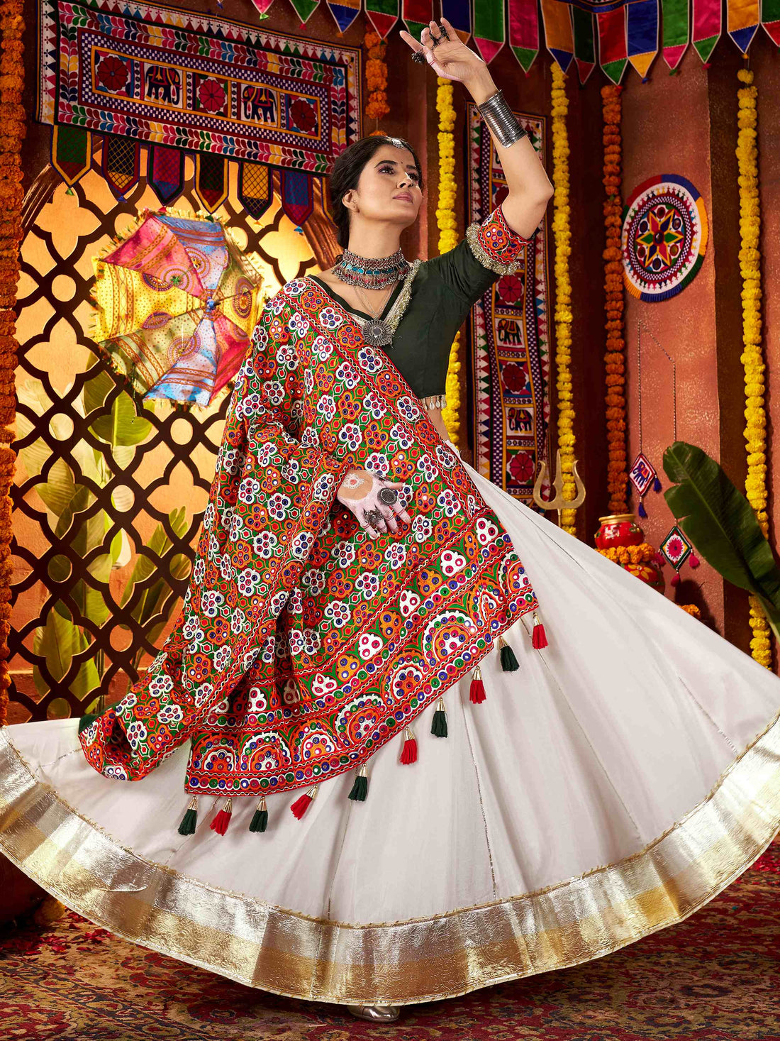 Gorgeous White Lace Work Silk Traditional Lehenga With Blouse