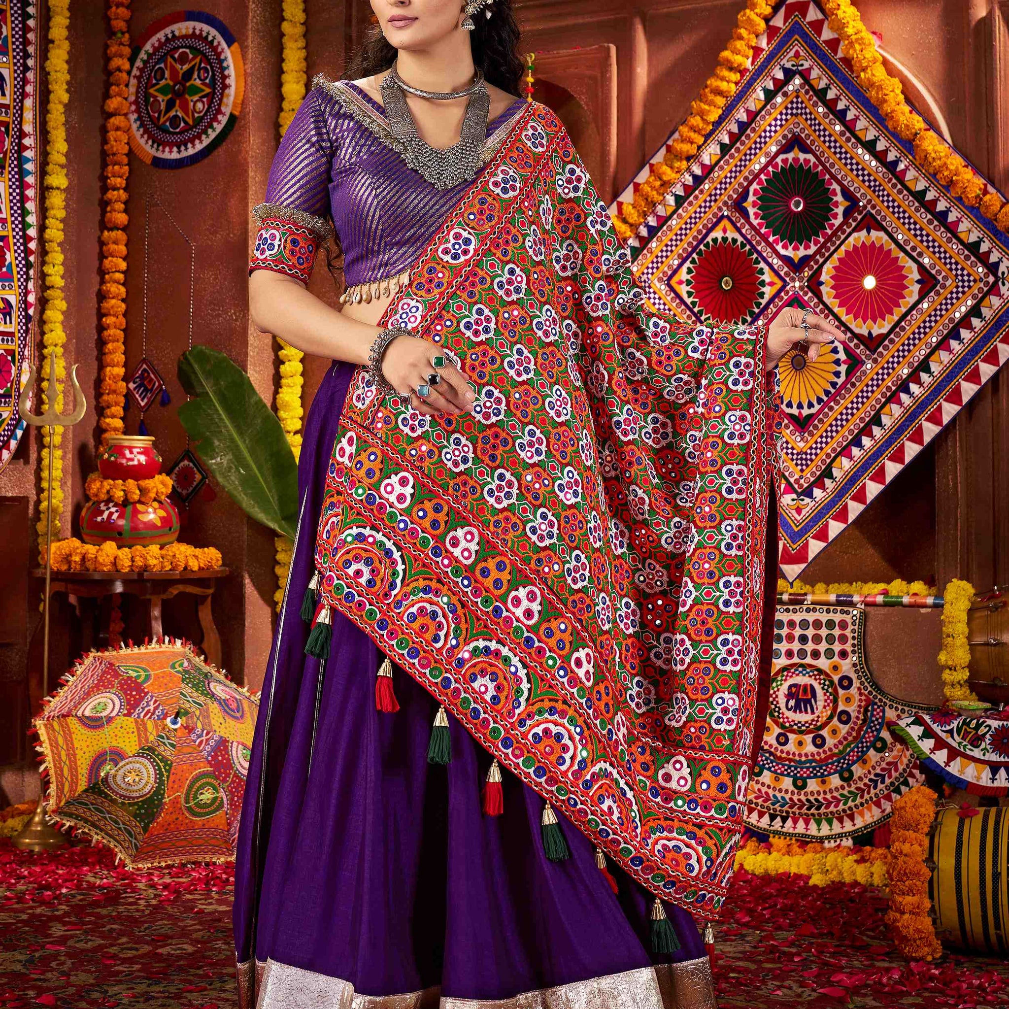 Timeless Purple Lace Work Silk Festive Special Lehenga Choli With Dupatta