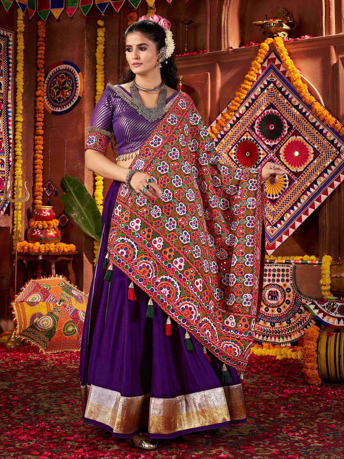 Timeless Purple Lace Work Silk Festive Special Lehenga Choli With Dupatta