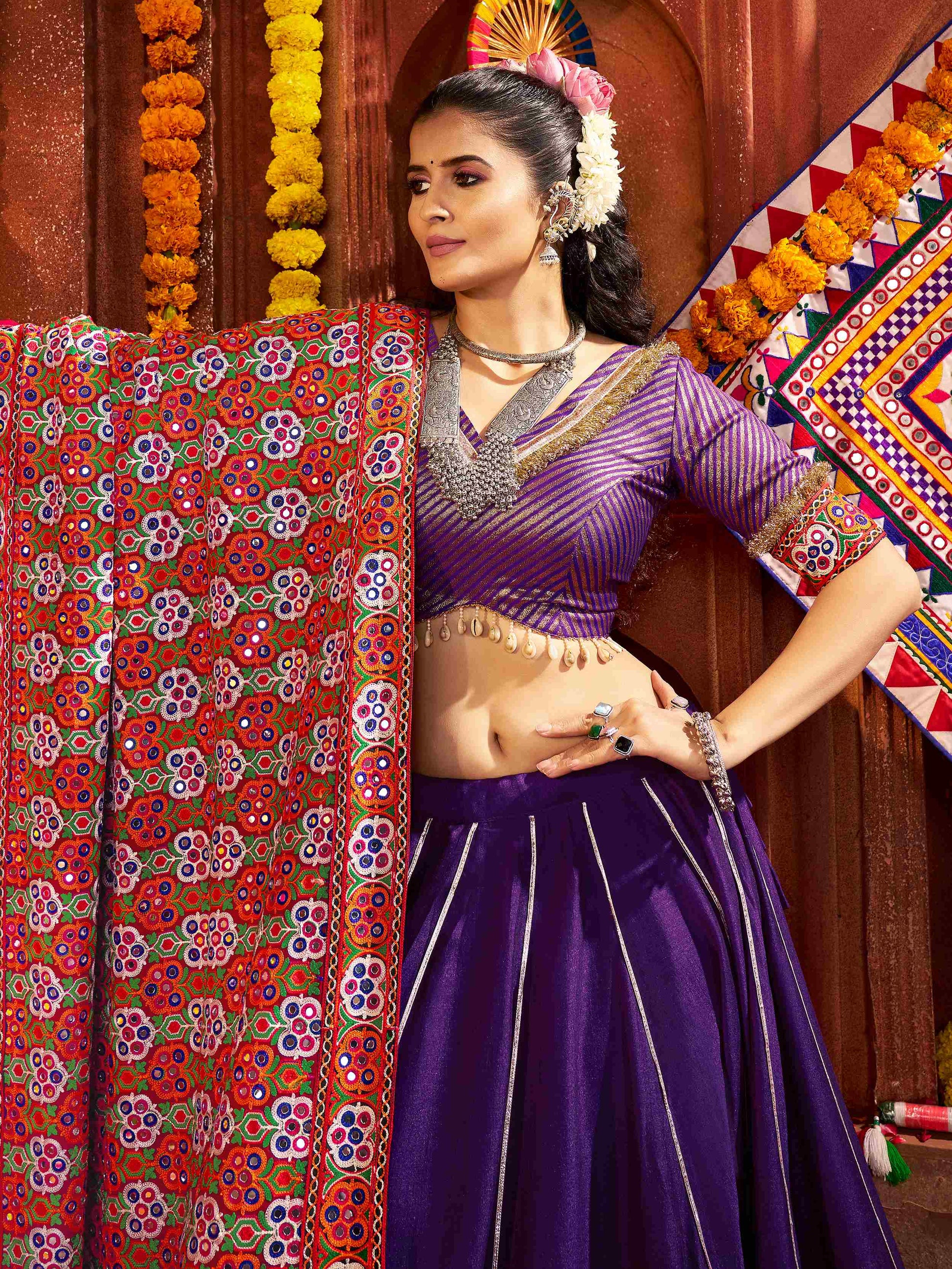 Timeless Purple Lace Work Silk Festive Special Lehenga Choli With Dupatta