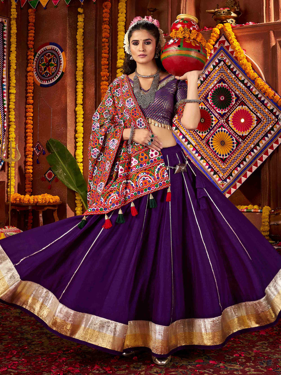 Timeless Purple Lace Work Silk Festive Special Lehenga Choli With Dupatta