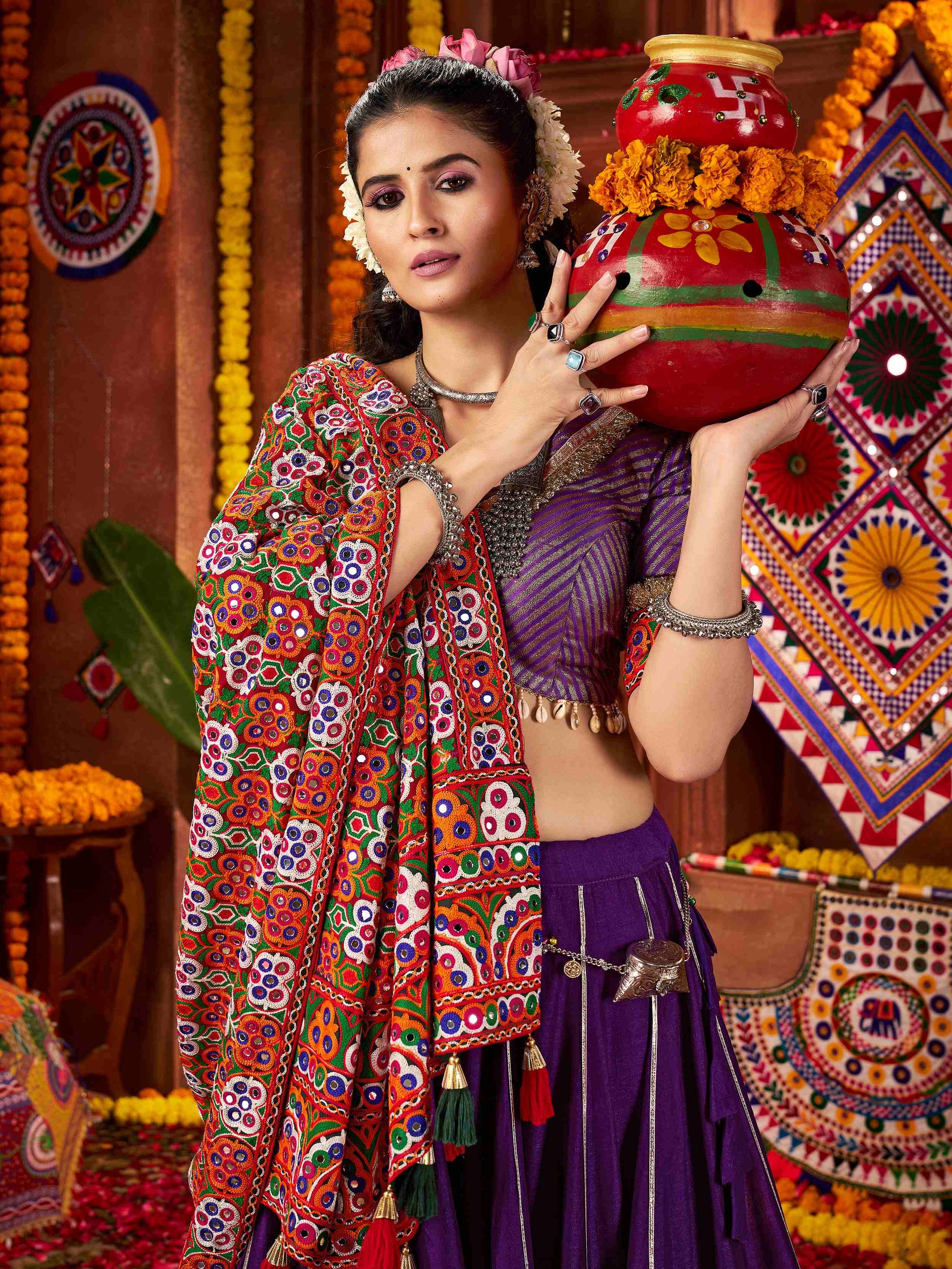 Timeless Purple Lace Work Silk Festive Special Lehenga Choli With Dupatta