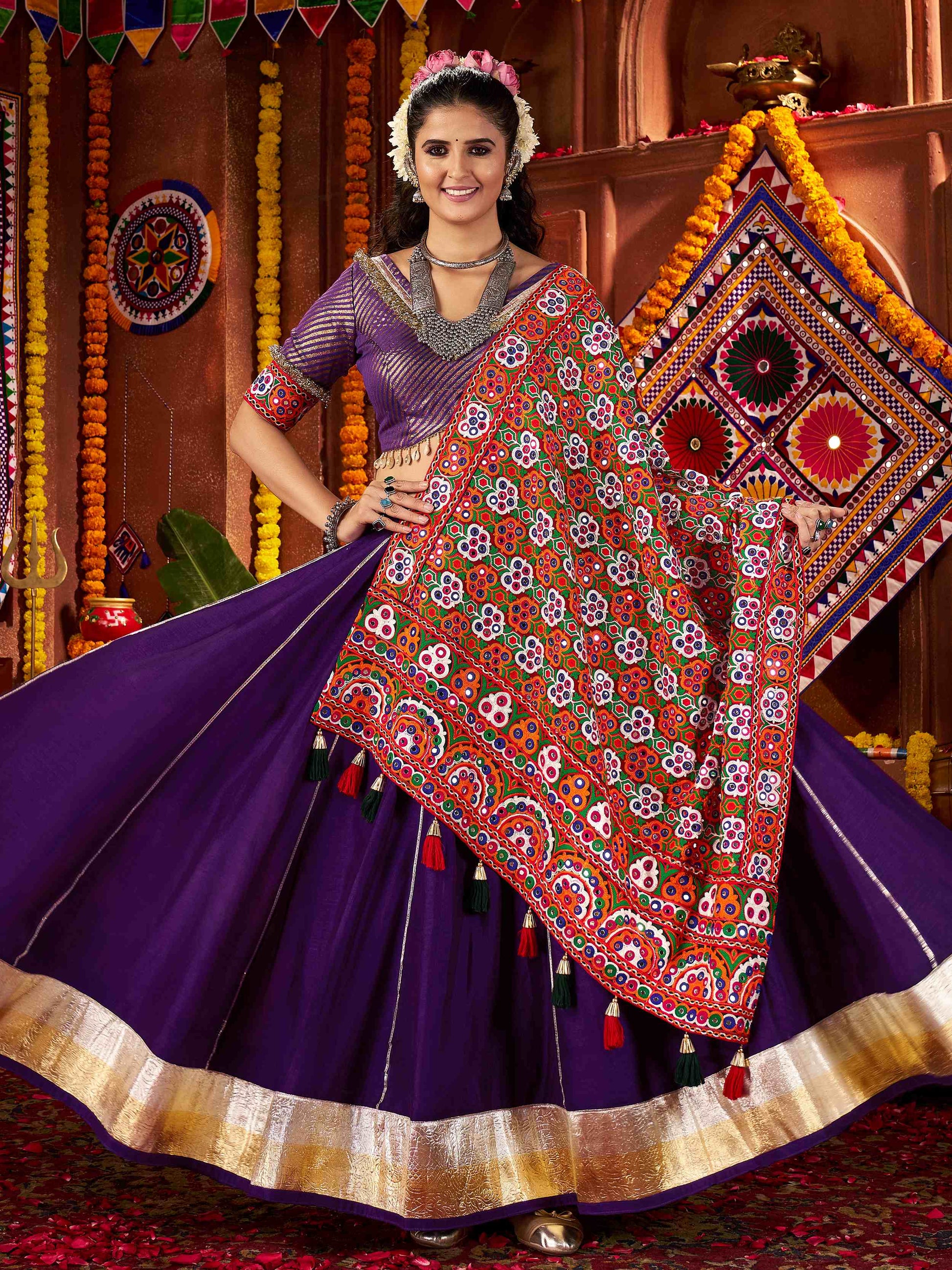 Timeless Purple Lace Work Silk Festive Special Lehenga Choli With Dupatta