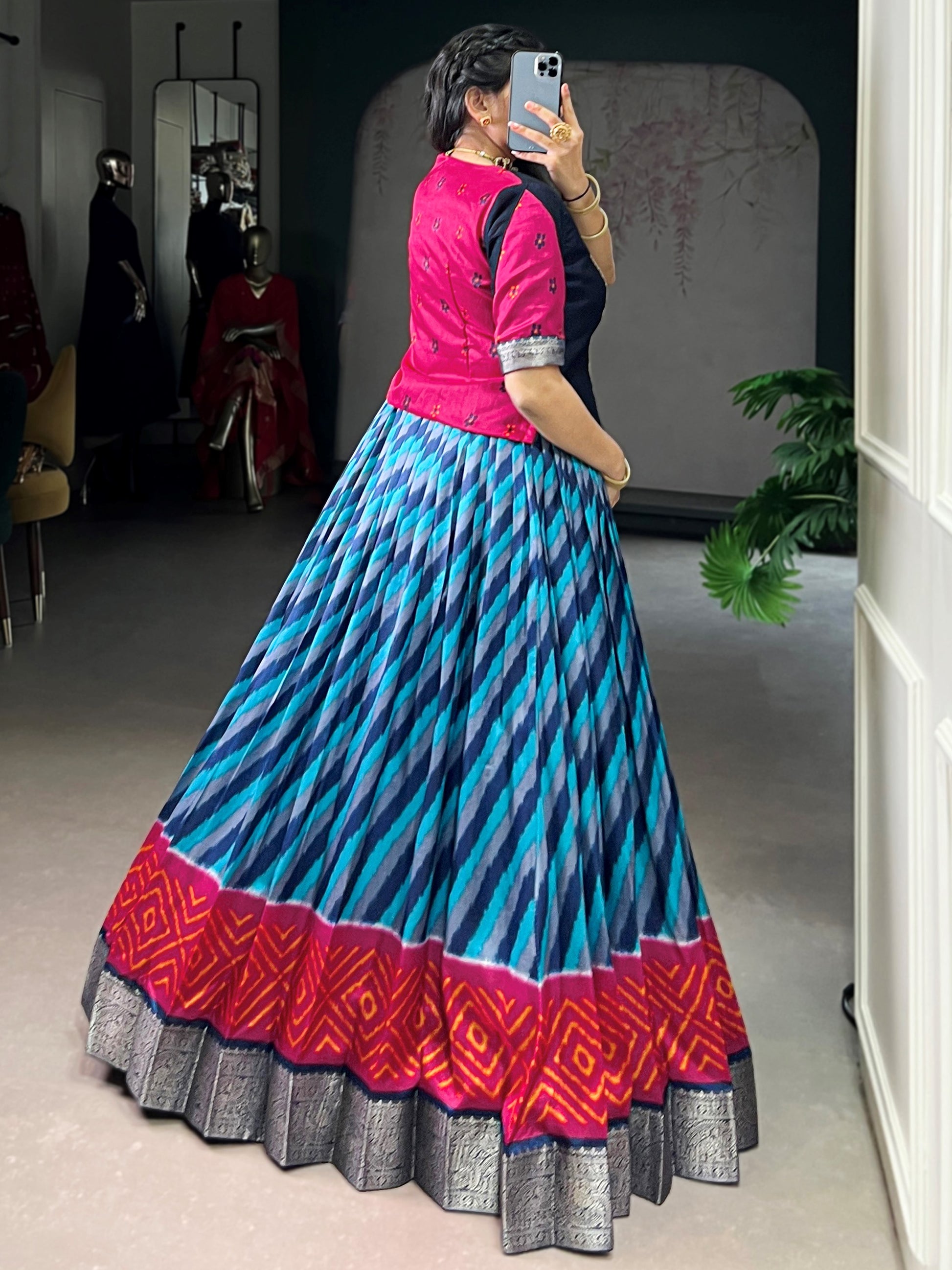 Alluring Blue Leheriya Printed Silk Festival Wear Lehenga Choli