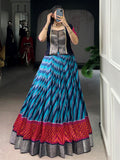 Alluring Blue Leheriya Printed Silk Festival Wear Lehenga Choli