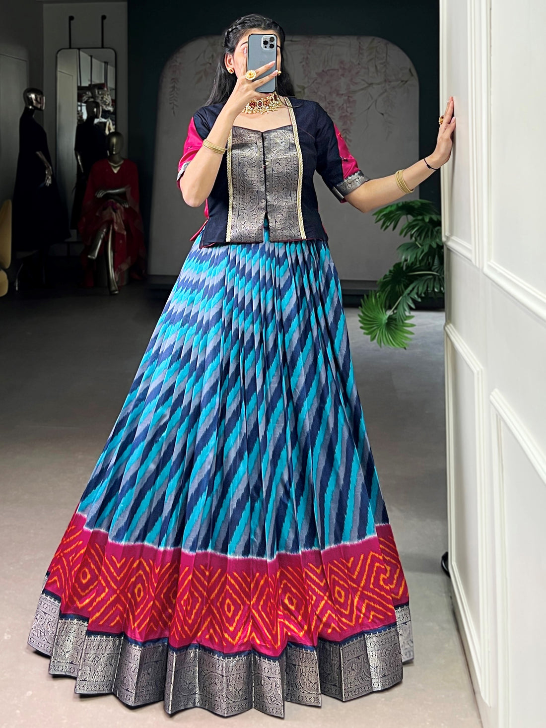 Alluring Blue Leheriya Printed Silk Festival Wear Lehenga Choli