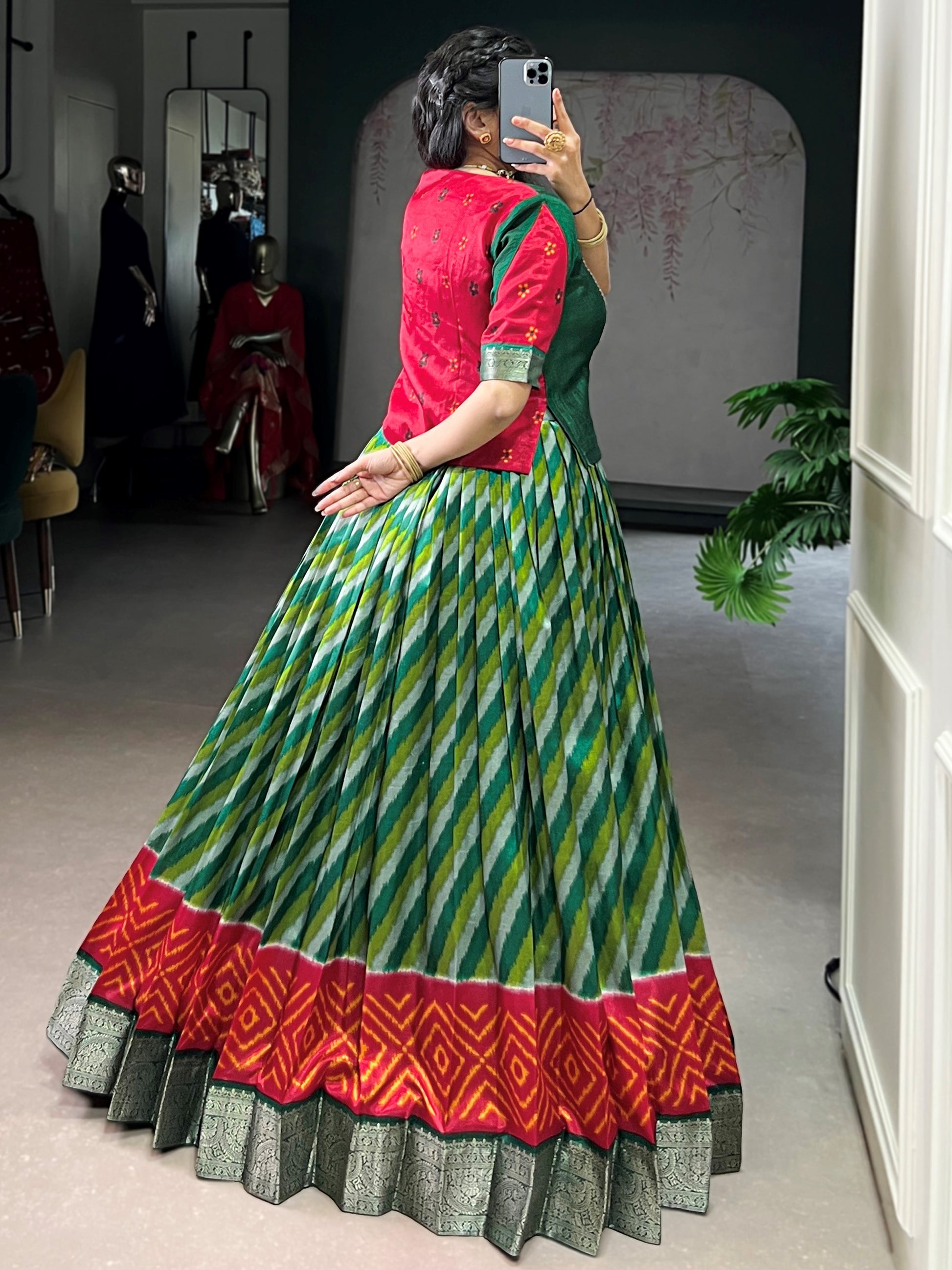 Glamorous Green Zari Weaving Silk Festival Wear Lehenga Choli