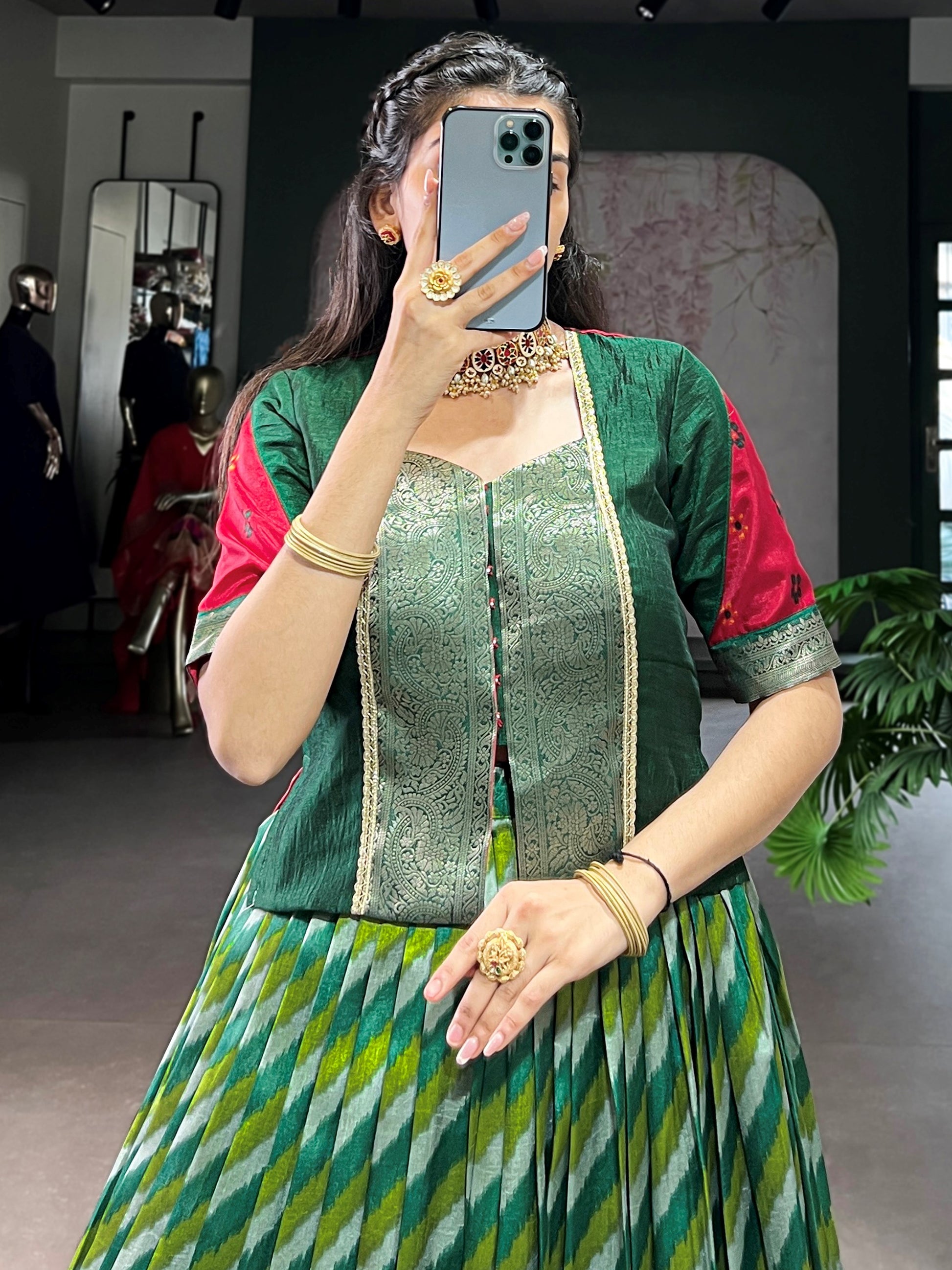Glamorous Green Zari Weaving Silk Festival Wear Lehenga Choli
