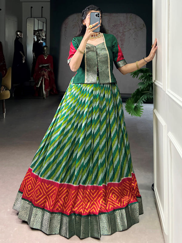 Glamorous Green Zari Weaving Silk Festival Wear Lehenga Choli