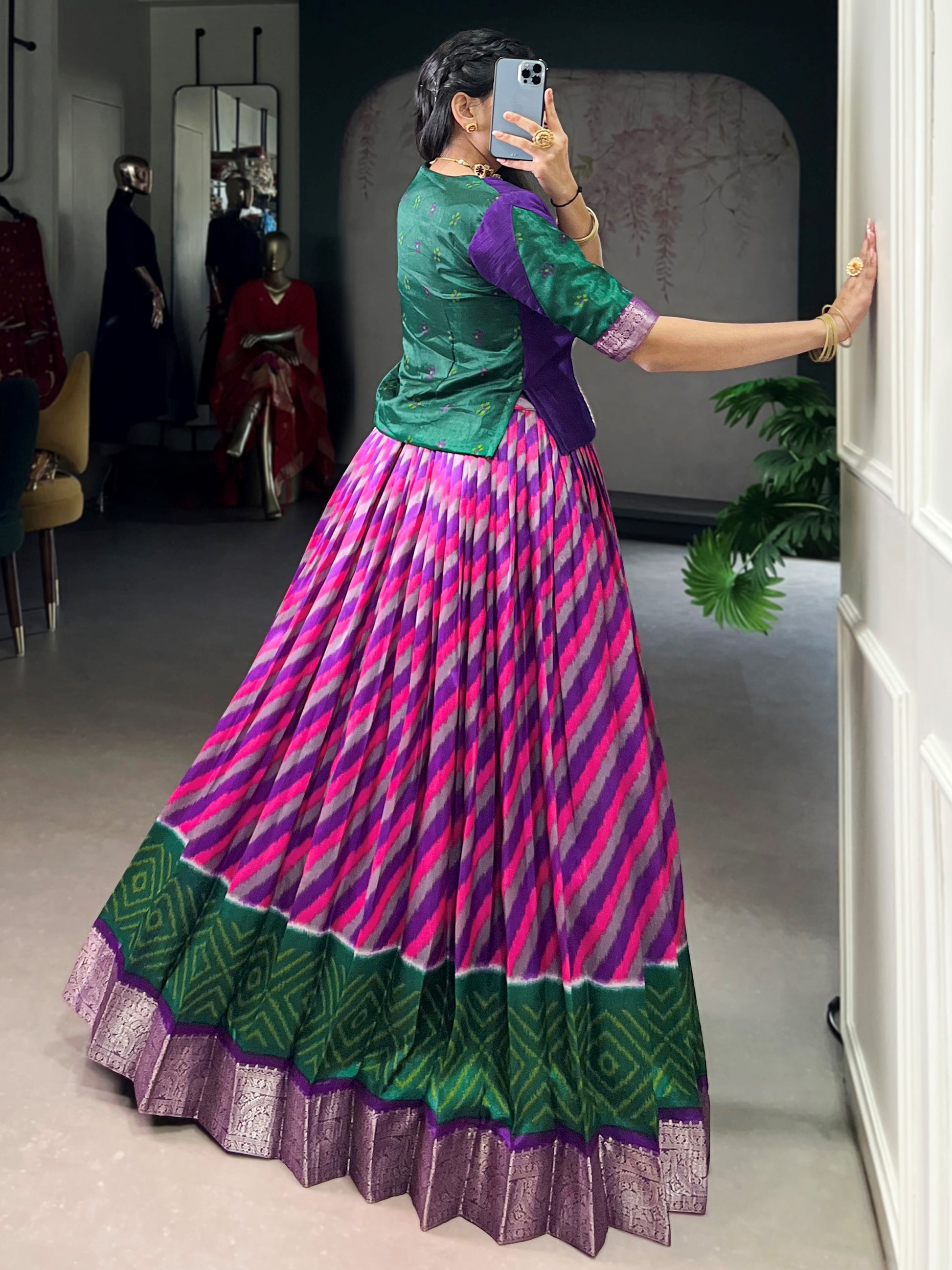Captivating Purple Leheriya Printed Silk Festival Wear Lehenga Choli