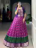 Captivating Purple Leheriya Printed Silk Festival Wear Lehenga Choli