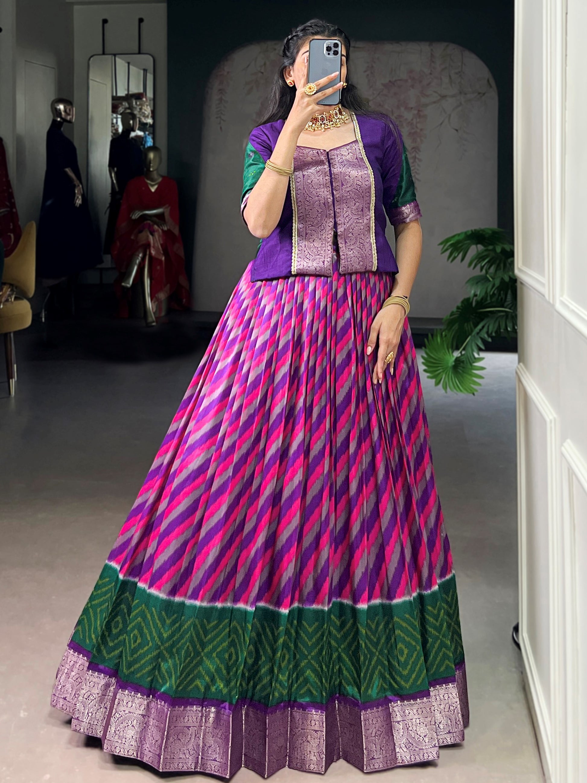 Captivating Purple Leheriya Printed Silk Festival Wear Lehenga Choli