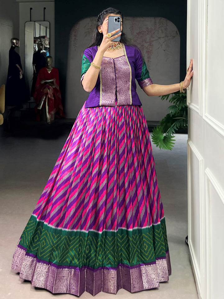 Captivating Purple Leheriya Printed Silk Festival Wear Lehenga Choli