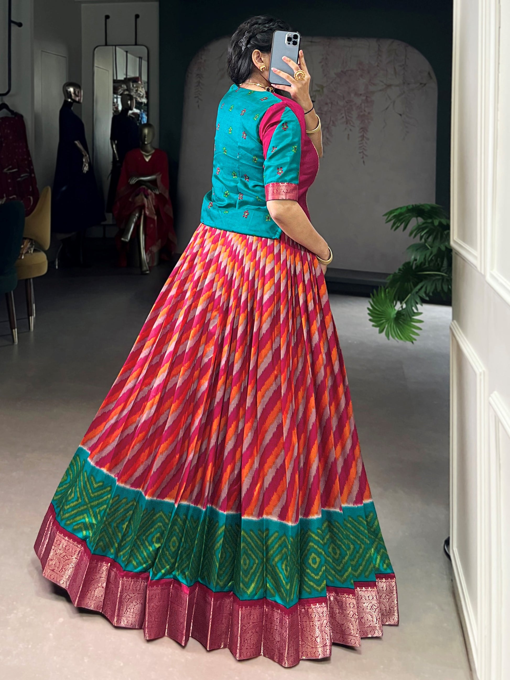 Outstanding Red Leheriya Printed Silk Festival Wear Lehenga Choli