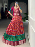 Outstanding Red Leheriya Printed Silk Festival Wear Lehenga Choli