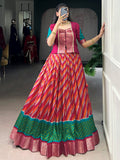 Outstanding Red Leheriya Printed Silk Festival Wear Lehenga Choli