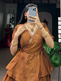 Lovely Brown Zari Weaving Cotton Festive Wear Crop Top Lehenga