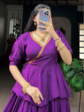 Charming Purple Zari Weaving Cotton Festive Wear Crop Top Lehenga