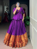 Charming Purple Zari Weaving Cotton Festive Wear Crop Top Lehenga