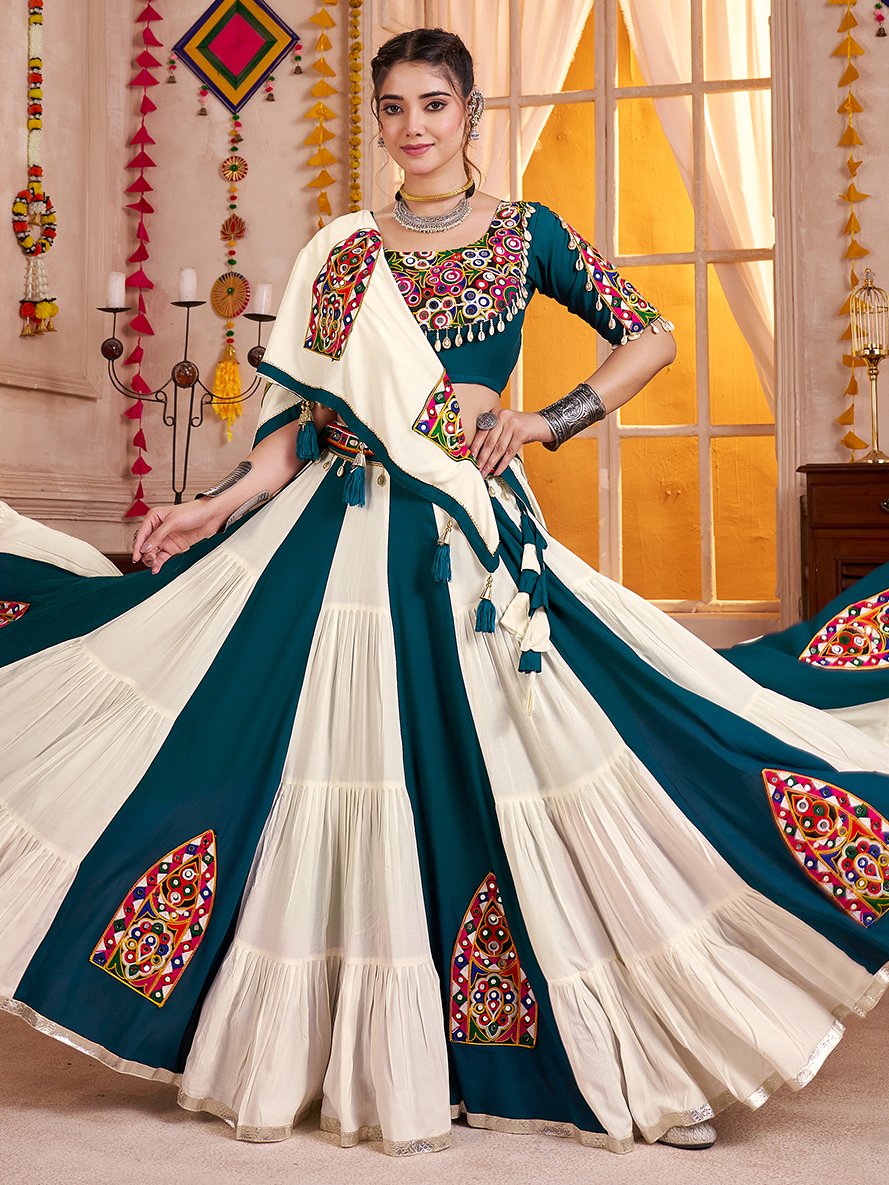 Striking Multi-Color Kutchi Patch Work Cotton Traditional Lehenga Choli With Dupatta