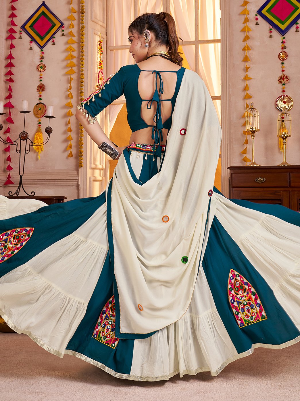 Striking Multi-Color Kutchi Patch Work Cotton Traditional Lehenga Choli With Dupatta