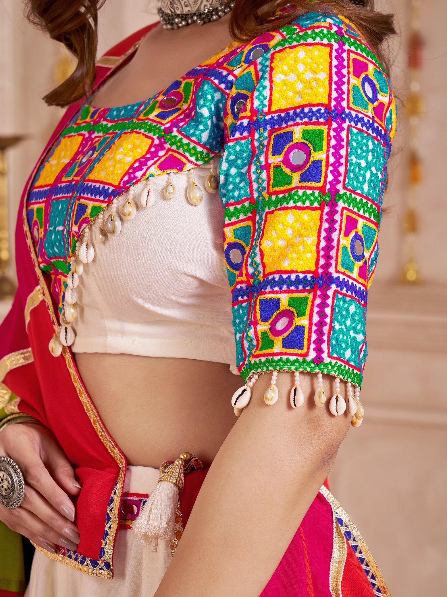 Spectacular Multi-Color Thread Embroidery Cotton Navratri Special Lehenga Choli