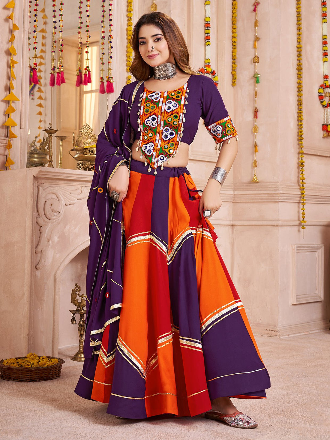 Lavish Multi-Color Lace Work Cotton Traditional Lehenga Choli With Dupatta