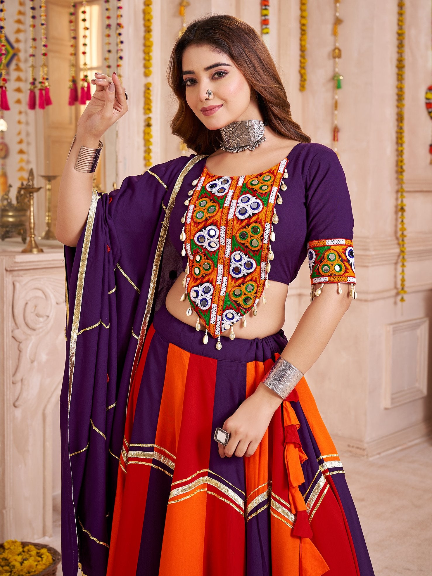 Lavish Multi-Color Lace Work Cotton Traditional Lehenga Choli With Dupatta
