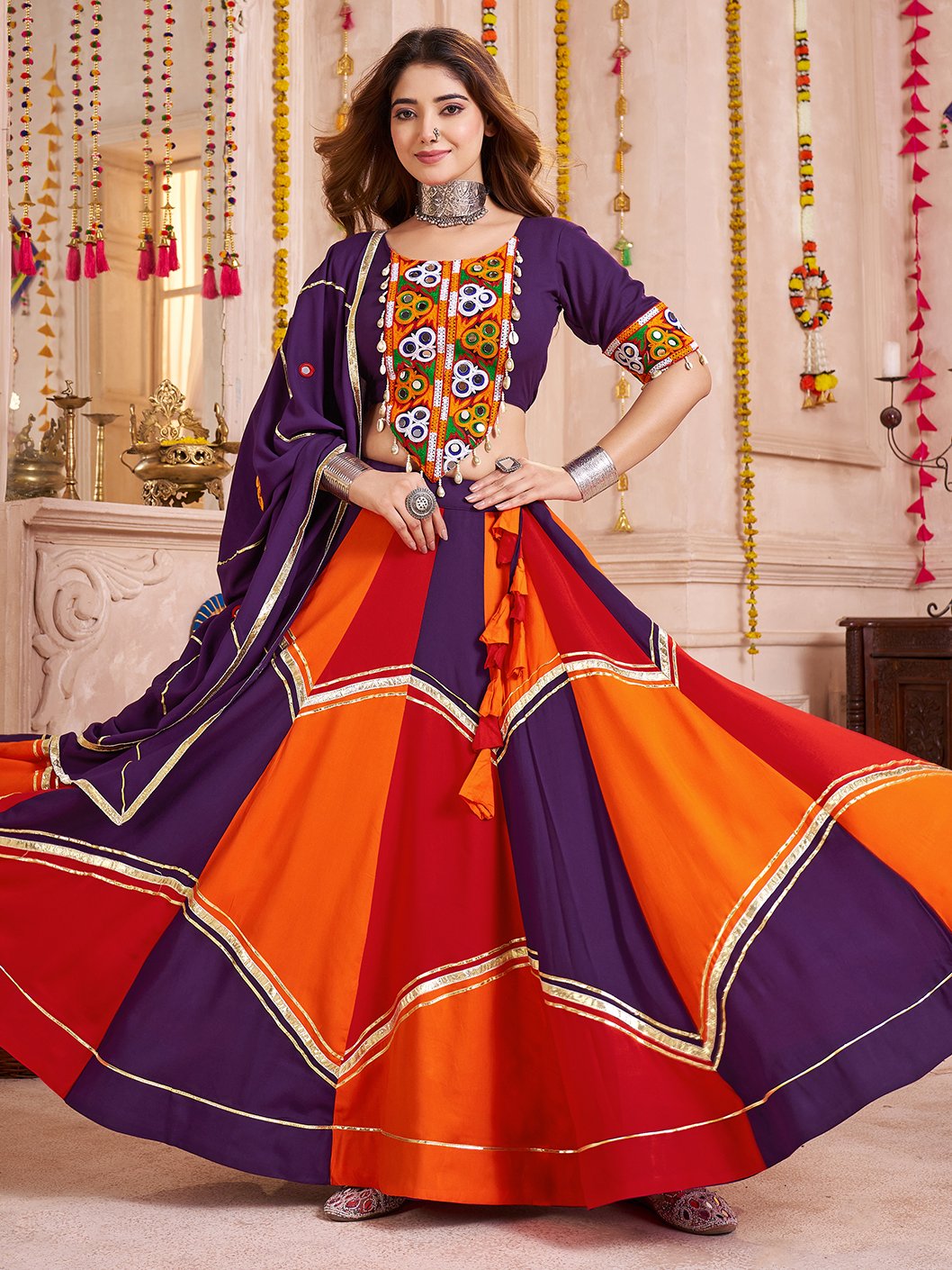 Lavish Multi-Color Lace Work Cotton Traditional Lehenga Choli With Dupatta