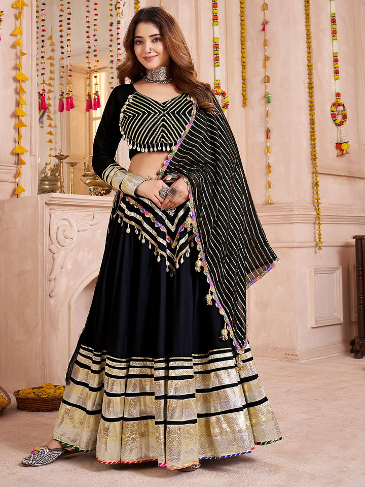 Lavish Black Lace Work Cotton Festive Wear Lehenga Choli With Dupatta
