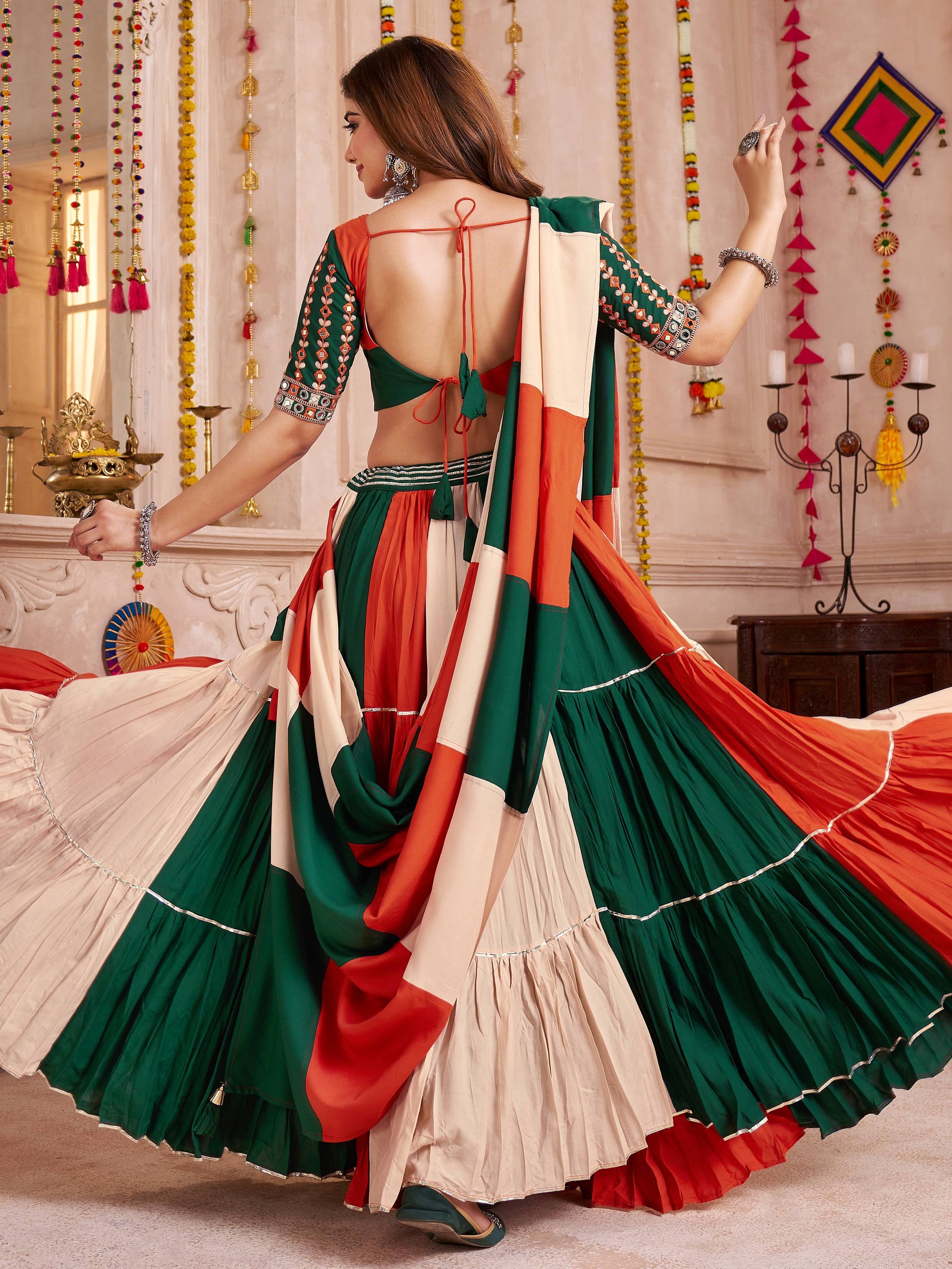 Mesmerizing Multi-Color Cotton Lehenga With Kutchi Patch Work Blouse