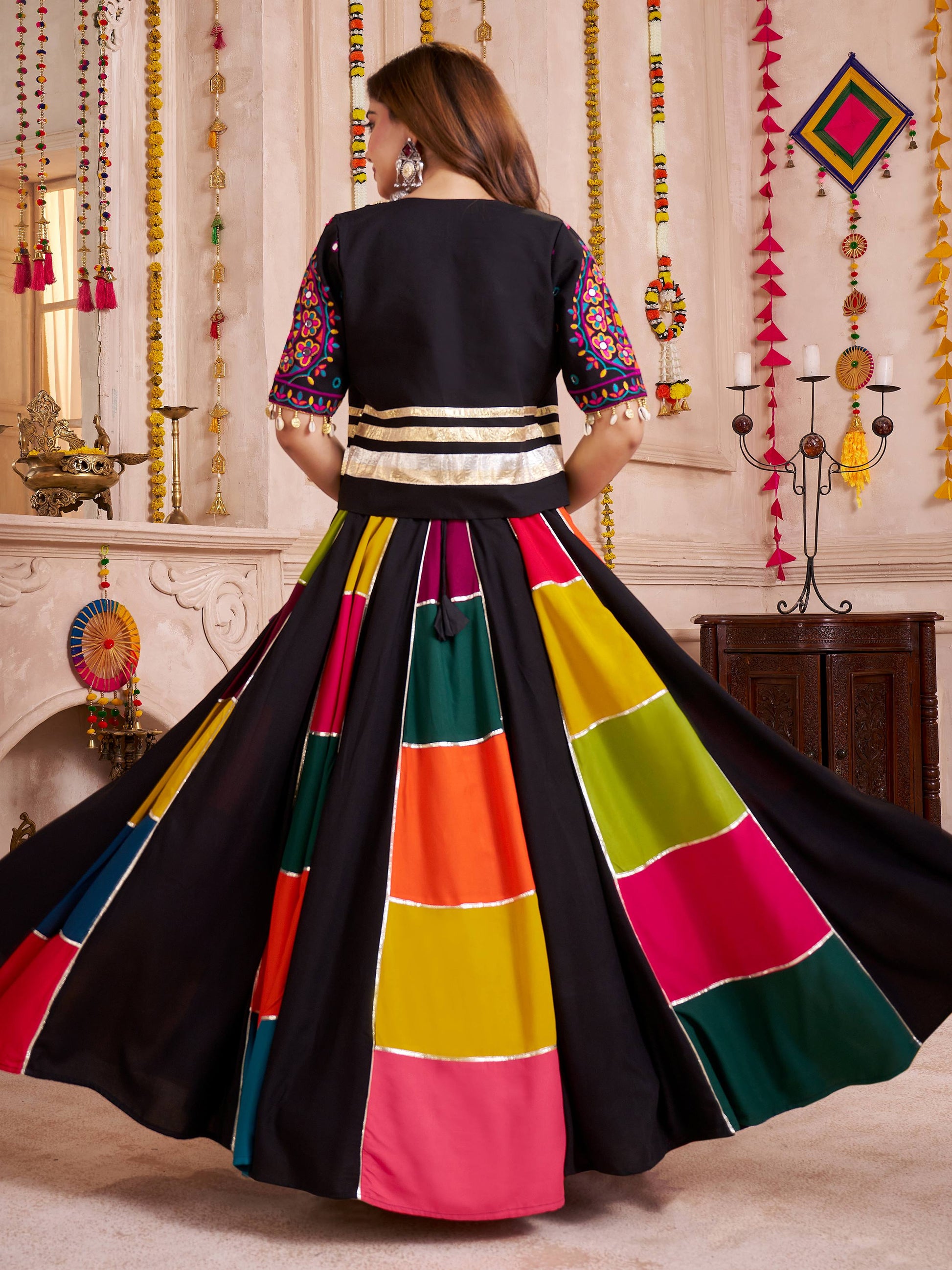 Stunning Multi-Color Gota Patti Cotton Navratri Special Lehenga Choli With Jacket