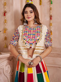Classy Multi-Color Patch Work Cotton Navratri Wear Lehenga Choli With Jacket