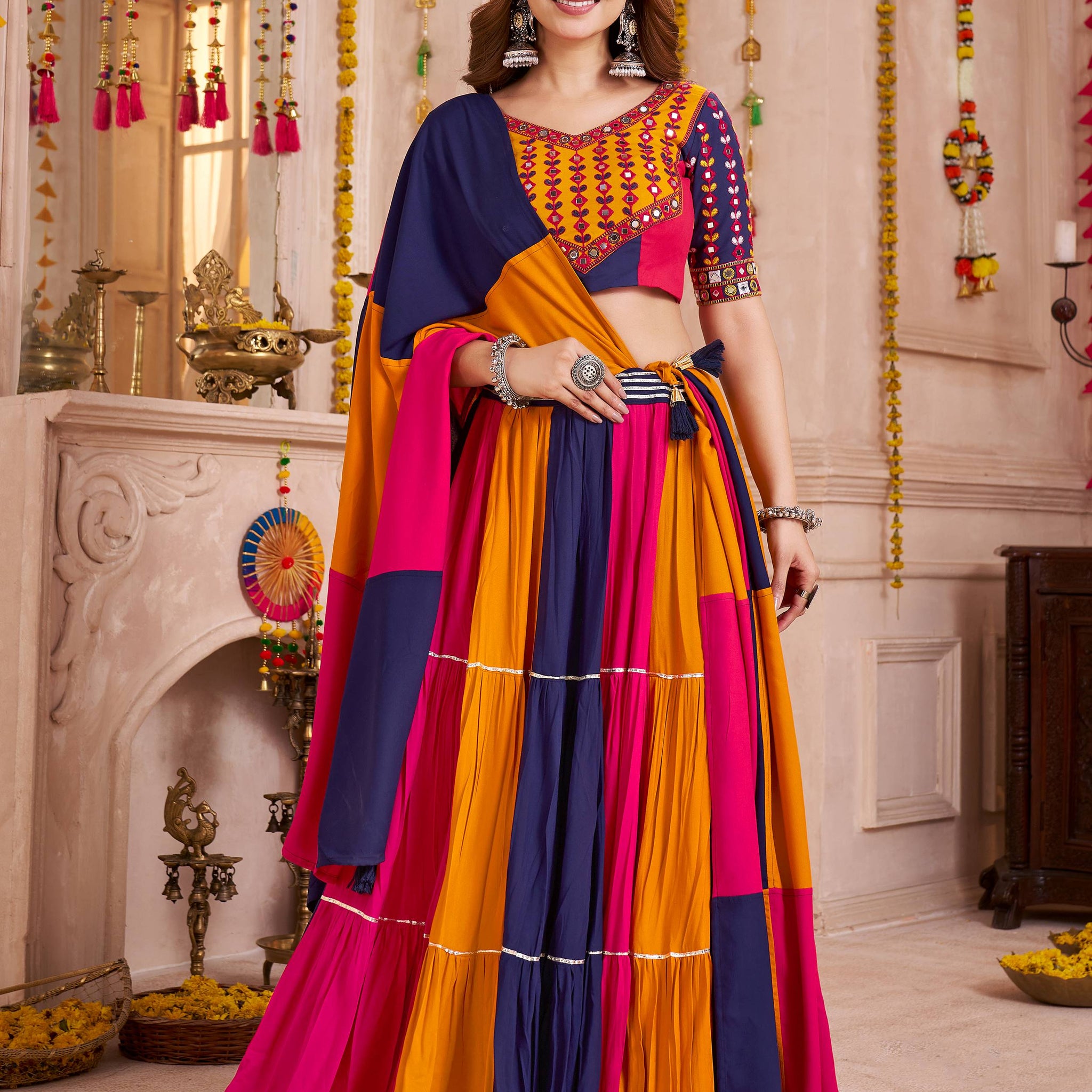 Lovely Multi-Color Kutchi Patch Work Cotton Traditional Lehenga Choli